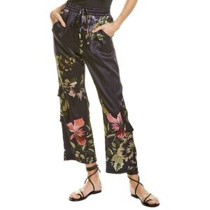 Biya Johnny Was Chiome Silk Blend Floral Pants Navy Cargo Drawstring Women’s L